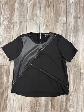 Karl Lagerfeld Black Short Sleeve Top with Diagonal Zip Panels